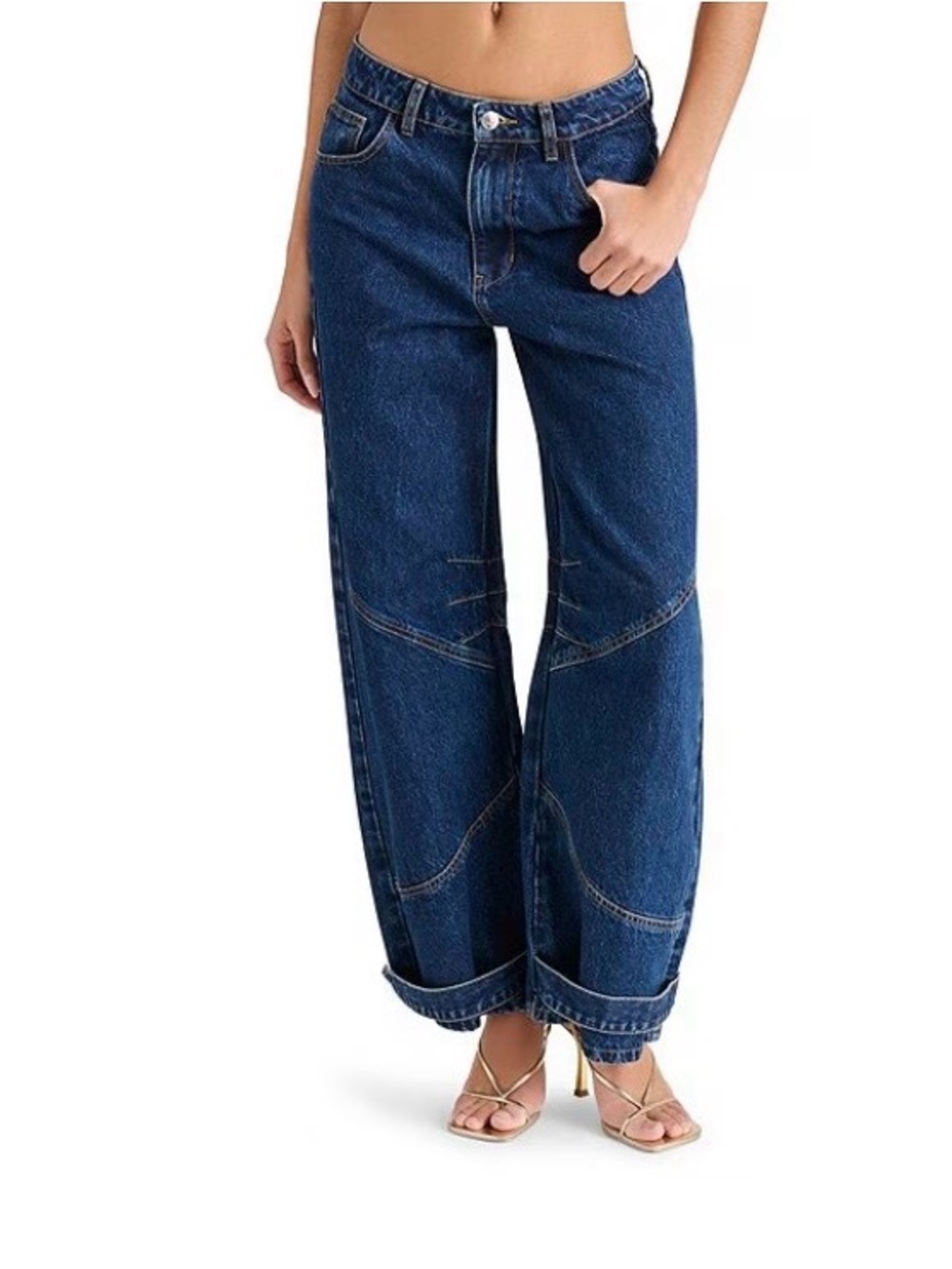 Steve Madden Tre Denim Mid Rise Wide Leg Adjustable Ankle Strap Jeans